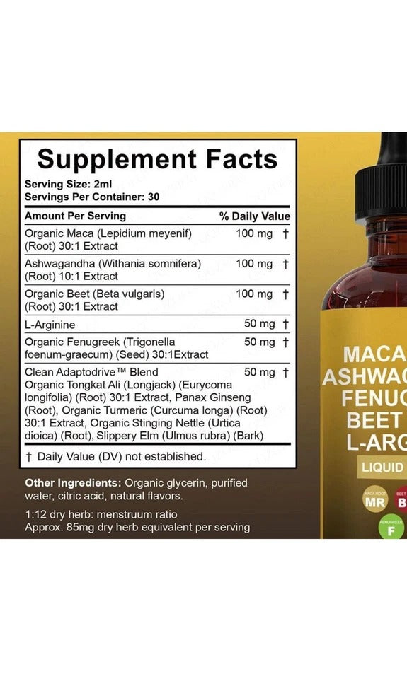 Maca Root Drops-Maca Root Ashwagandha Fenugreek Beet Root L-Arginine - 60ml