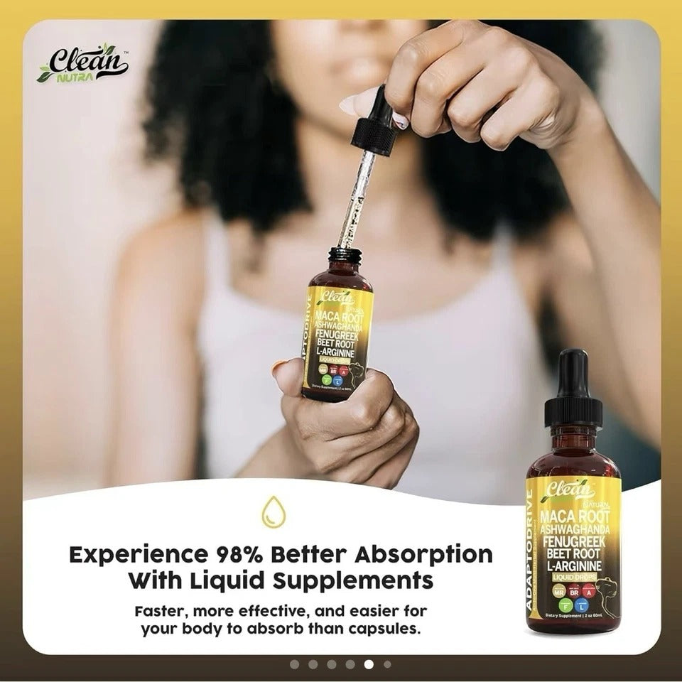 Clean Nutra Adaptodrive Liquid Drops - Maca Root, Ashwagandha, Beet Root, L-Arginine