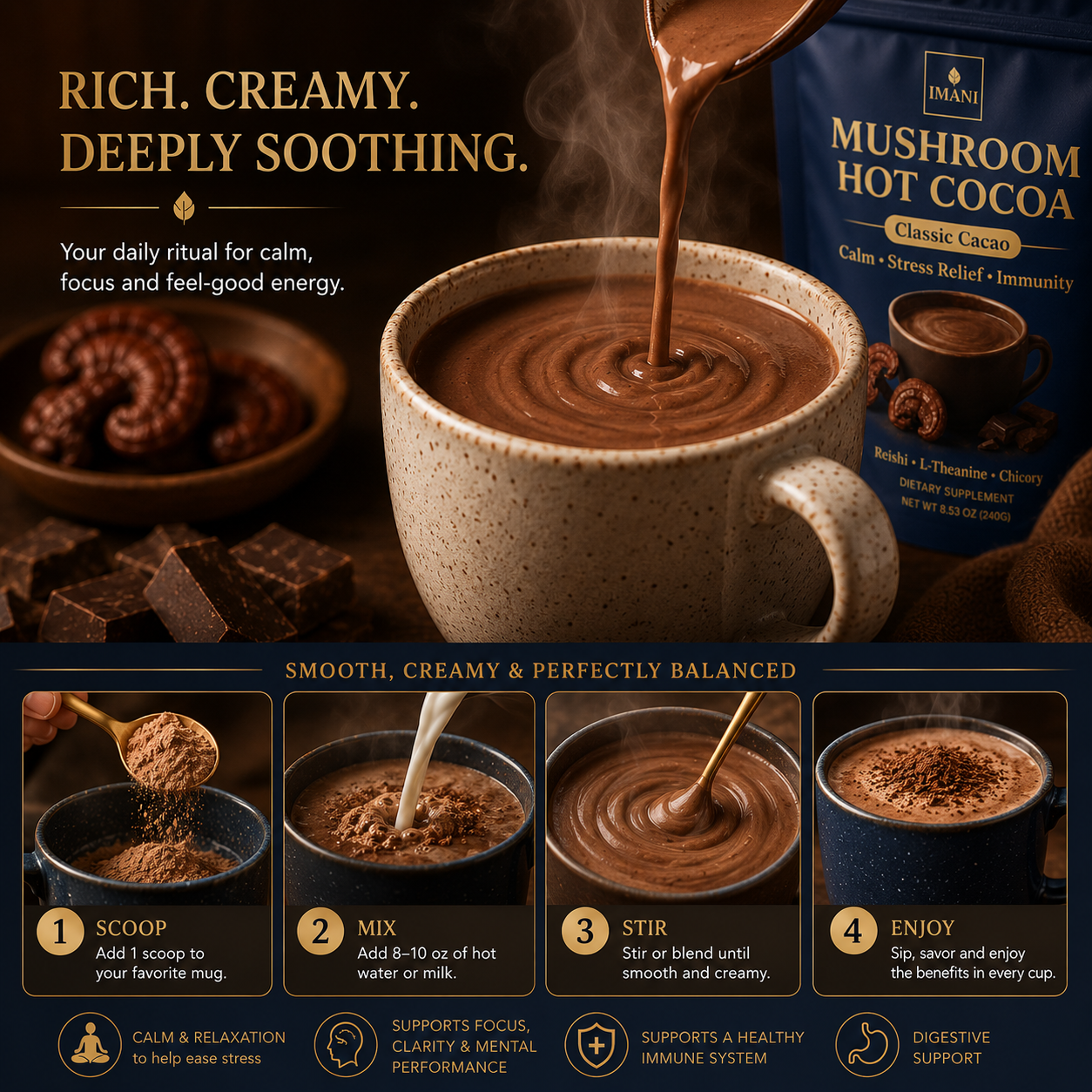 IMANI Mushroom Hot Cocoa – Nighttime Wellness Blend