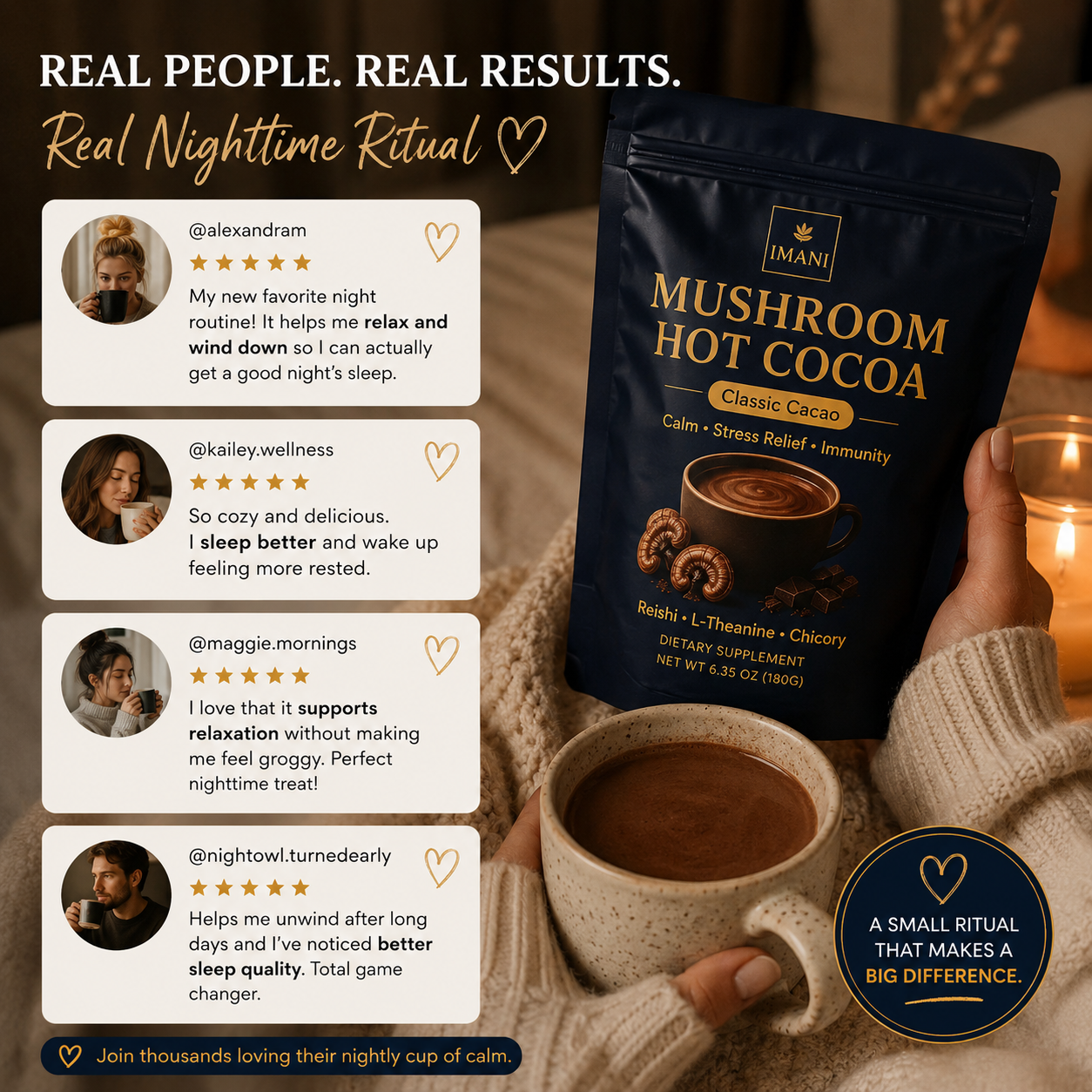 IMANI Mushroom Hot Cocoa – Nighttime Wellness Blend