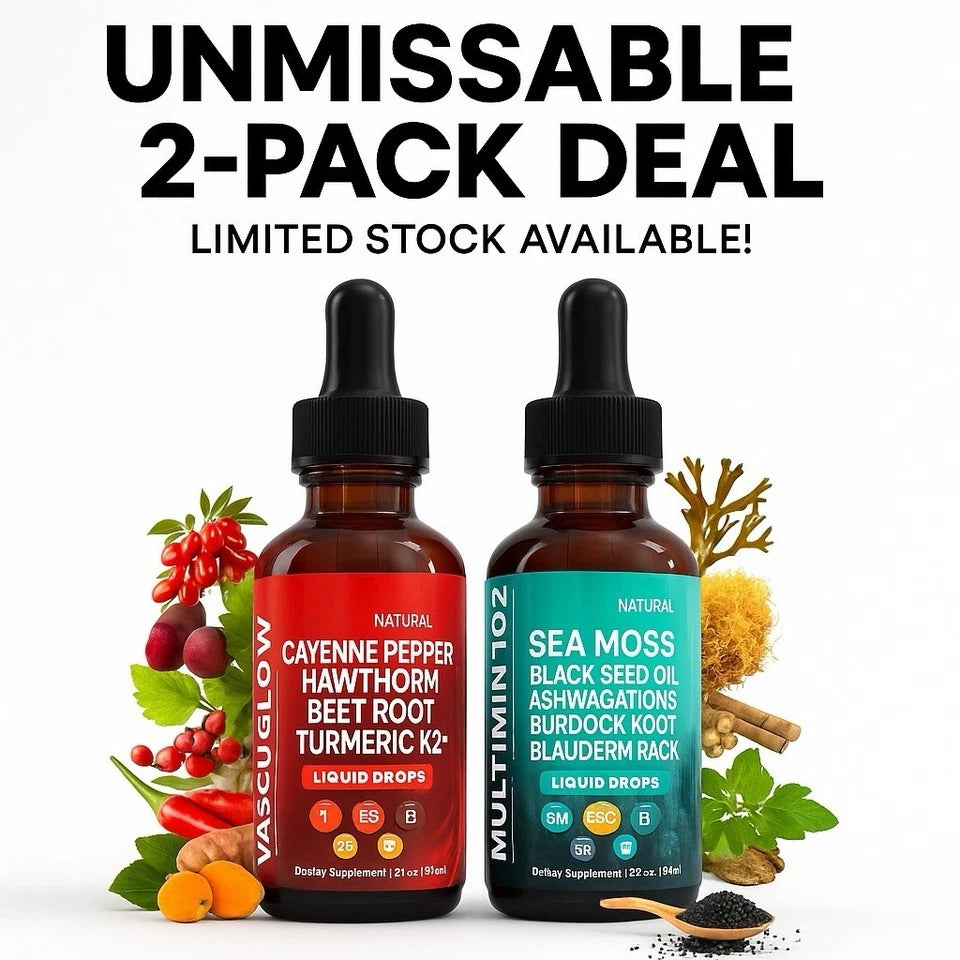 2-PACK Sea Moss & Vascu Glow Drops 2-Pack | Liquid Multivitamin Herbal Supplement