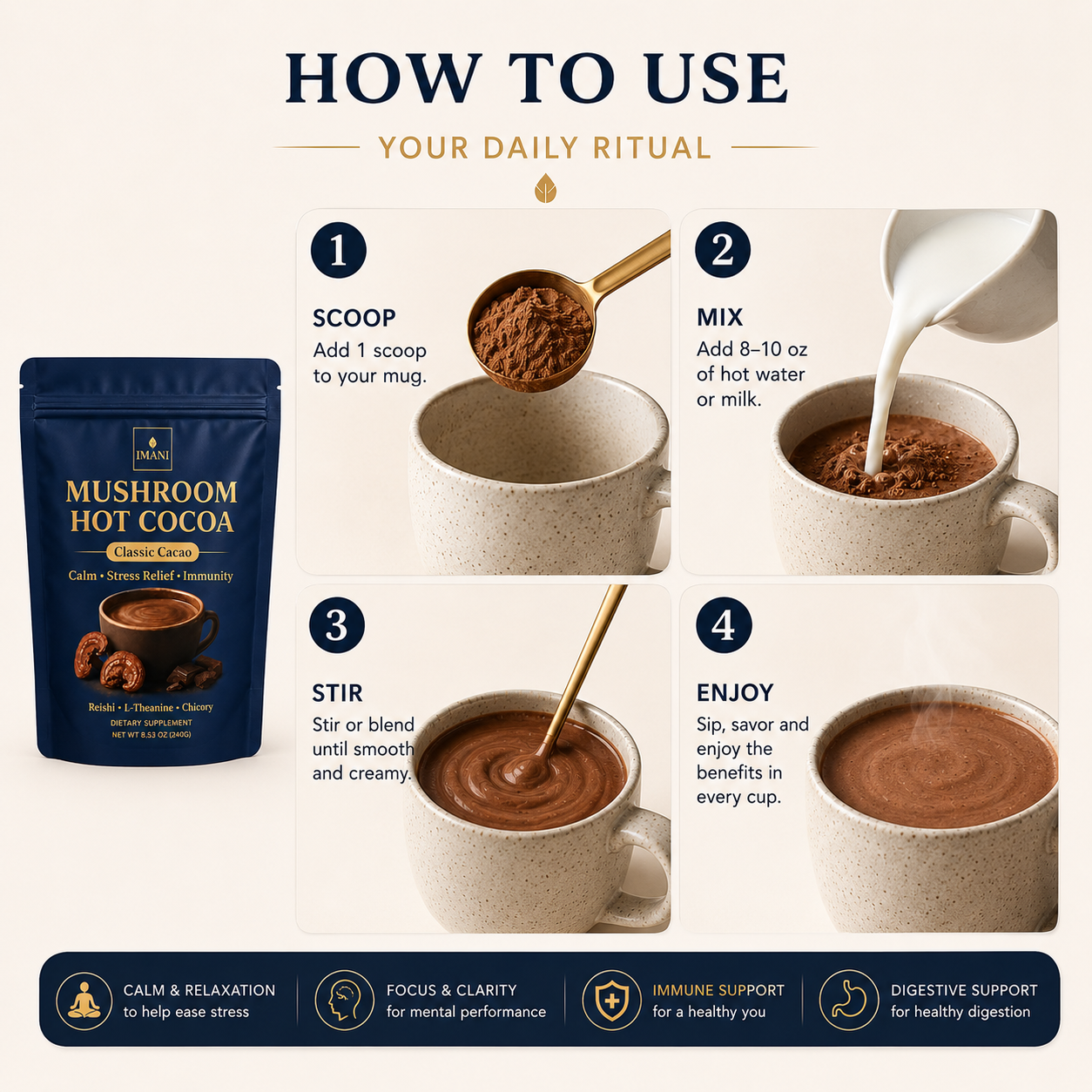 IMANI Mushroom Hot Cocoa – Nighttime Wellness Blend