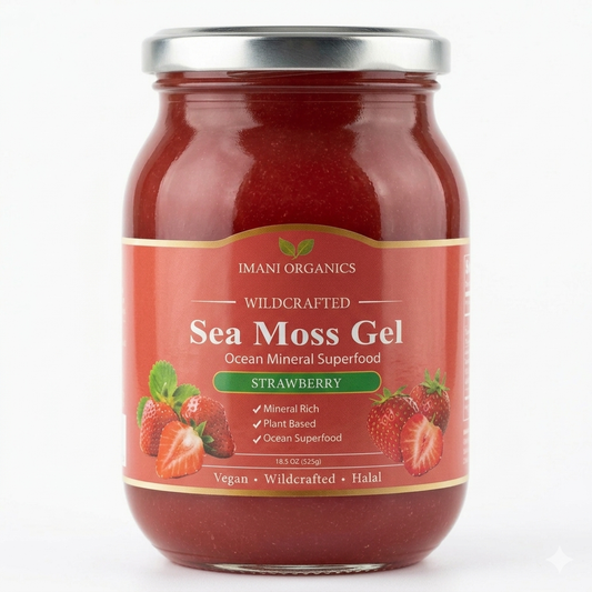 IMANI ORGANICS Wildcrafted Irish Sea Moss Gel | STRAWBERRY Flavor 18.5 Big Size!