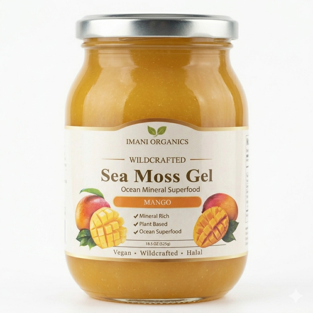 IMANI ORGANICS Wildcrafted Irish Sea Moss Gel | Mango Flavor 18.5 Big Size! 🥭