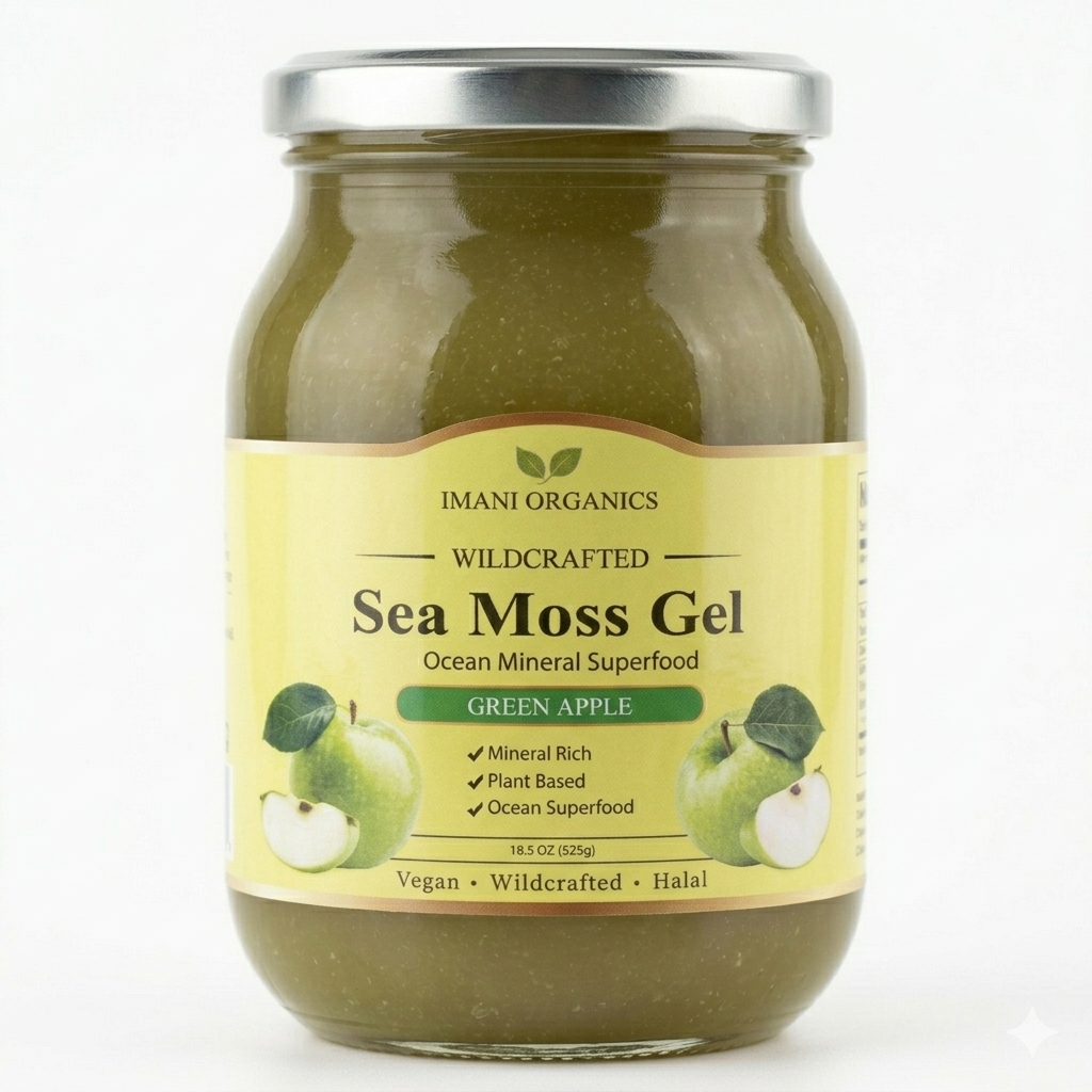 IMANI ORGANICS Wildcrafted Irish Sea Moss Gel | GREEN APPLE Flavor 18.5 Big Size!