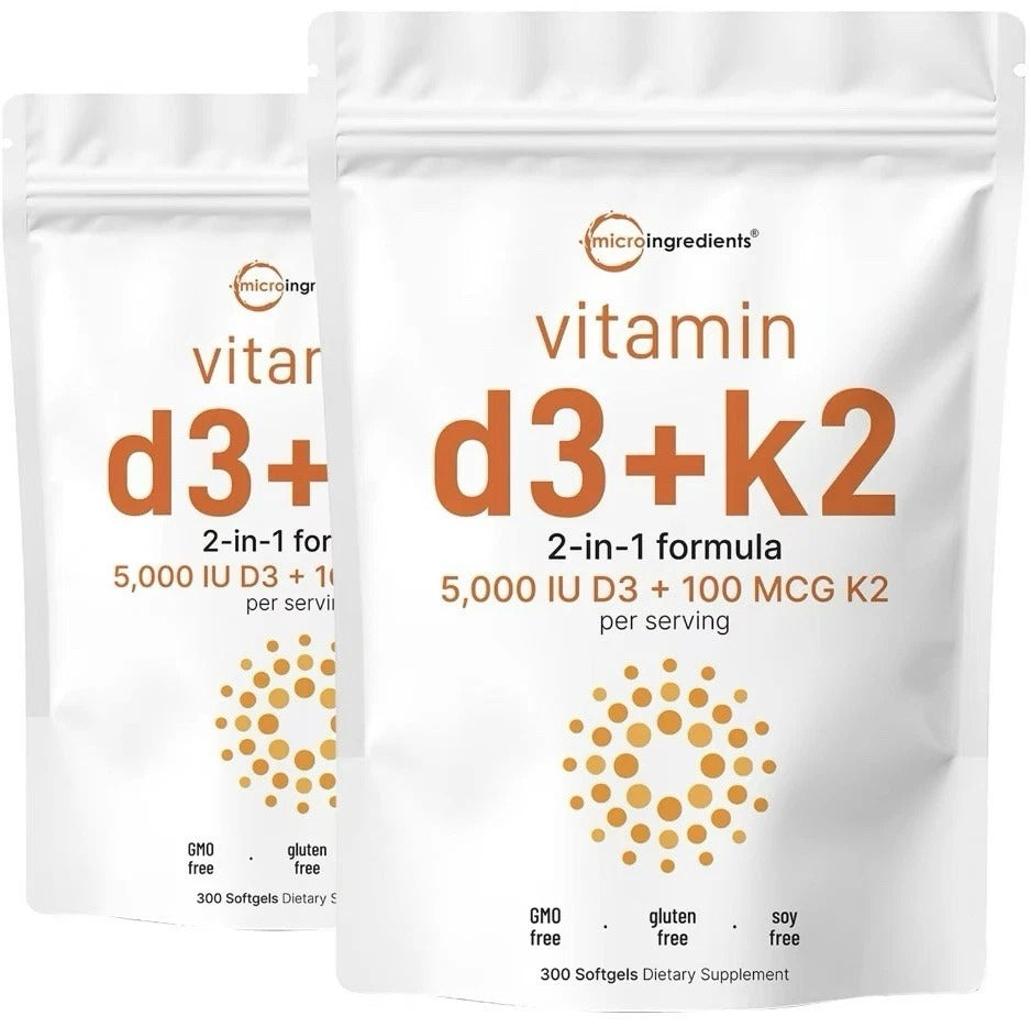 3-PACK Vitamin D3 + K2 2-in-1 5000 IU D3 + 100mcg K2 300 Soft gels Bone/Immune