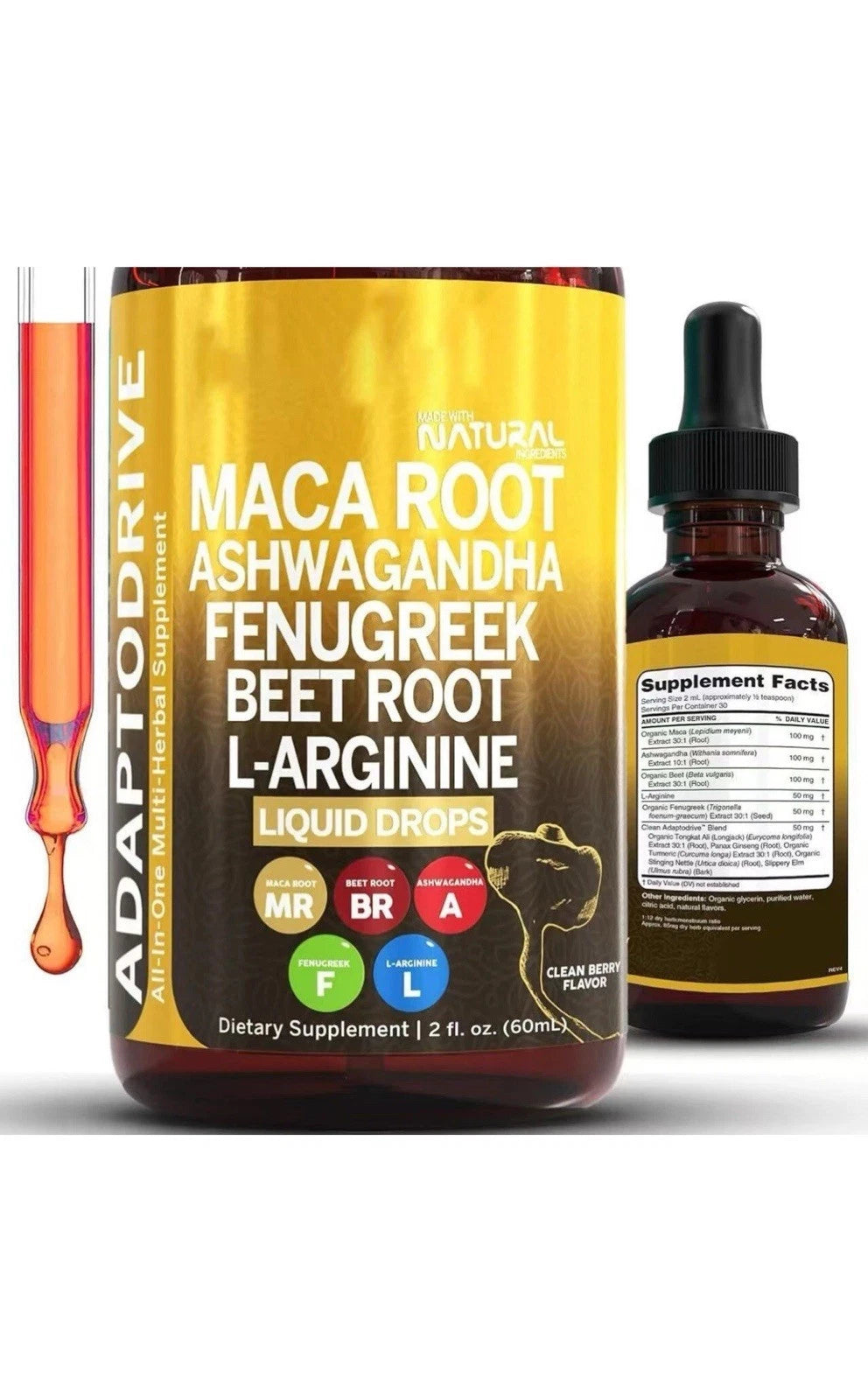 BUY 3 Get 1 FREE -Maca Root Drop Ashwagandha Fenugreek Beet Root L-Arginine 60ml