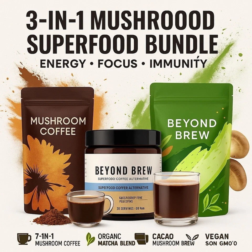 Mushroom Coffee + Matcha + Cacao Superfood Bundle | 7-in-1 ENERGY/FOCUS/GUT SUPP