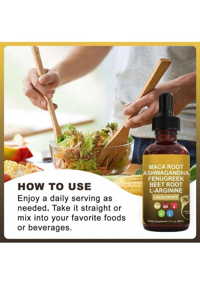 Maca Root Drops-Maca Root Ashwagandha Fenugreek Beet Root L-Arginine - 60ml